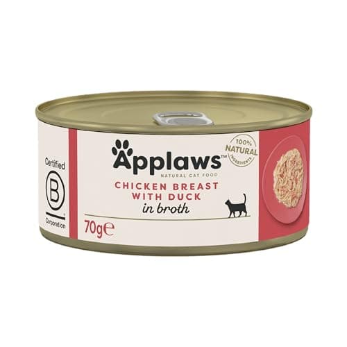Image of Applaws 100% Natural Wet Cat Food, Chicken with Duck in Broth, 70 g Tin (Pack of 24)