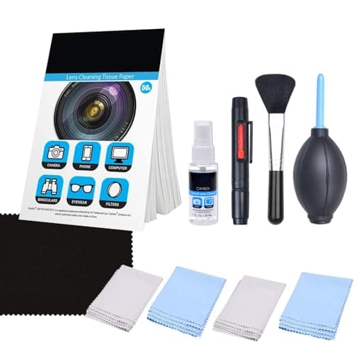 Image of Camkix Camera Lens Cleaning Kit - Air Blower, 2in1 Lens Cleaning Pen, Cleaning Brush, Spray Bottle w/Cleaning Solution, Lens Cleaning Paper Tissue (50 sheets), Microfiber Cleaning Cloths- for Lenses