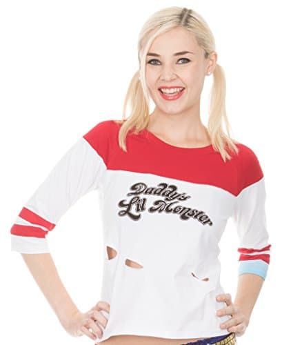 Image of Suicide Squad Harley Quinn Daddy's Little Monster Women's Top with Rips (Small) Multicoloured