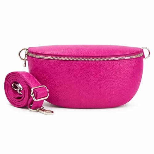 Image of Woodland Leathers Cross Body Bag for Women Genuine Italian Leather Cross Over and Bumbags for ladies, Convertible Crossbody Sling Bag leather Belt Bag for Women with Adjustable Strap (Fuschia)