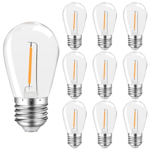 Image of MZYOYO S14 1W E27 LED,E27 LED Vintage Edison Light Bulb,1W LED Filament Lamp,LED Light Bulb E27,for S14 Outdoor LED Fairy Lights,2700K Warm White,Non-Dimmable,for Party,Christmas,Plastic,Pack of 10