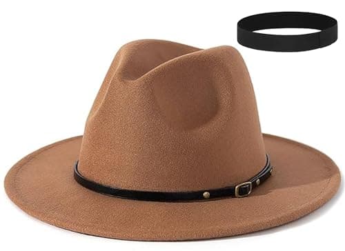 Image of EOZY Wool Fedora Hats for Men Women Felt Panama Trilby Cap Wide Brim Jazz Hat for Beach Party Church Brown