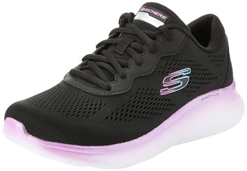 Image of Skechers Women's Skech-Lite Pro Stunning Steps Sneaker, Black Mesh/Purple Trim, 8 UK