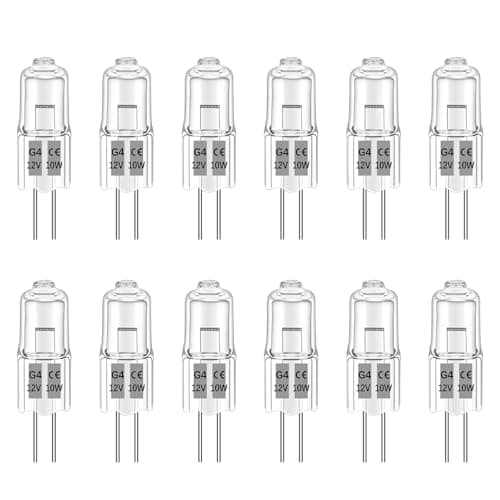 Image of Liuyife G4 10W Halogen Light Bulbs Dimmable 12V, 2700K Warm White, 150LM, 2 Pin G4 Clear Capsule Bulb for Extractor Hood Bulb, Cabinet, Ceiling Light, 12 Pack