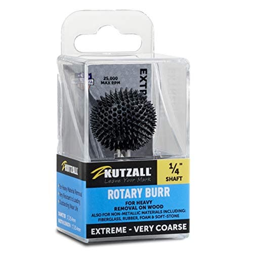 Image of Kutzall Extreme Sphere Rotary Burr 1⁄4" Shaft, Very Coarse - Woodworking Attachment for Bosch, DeWalt, Milwaukee, Makita Tools. Abrasive Tungsten Carbide, 1" (25.4mm) Head Diameter, SX-1C