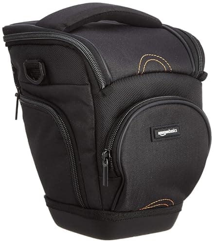Image of Amazon Basics Holster SLR Shoulder Bag Case for Camera Body and Lens, Detachable Strap, Waterproof, Shockproof, Padded, Solid, Accessories Pocket - Black