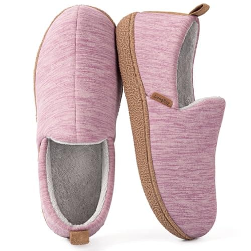 Image of LongBay Women's Memory Foam Slippers Cozy Brushed Jersey Breathable House Shoes for Indoor Outdoor Purple, 7-8