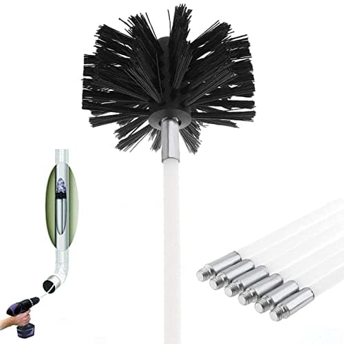 Image of Chimney Cleaning Brush Kit, Duct Vent Cleaning Set included 6 Flexible Rods (610mm*100mm) with 1 Fireplace Brush Head For Chimney Stove/Fireplace/Dryer Vent/Sewage Pipe/Fume hood (Black)