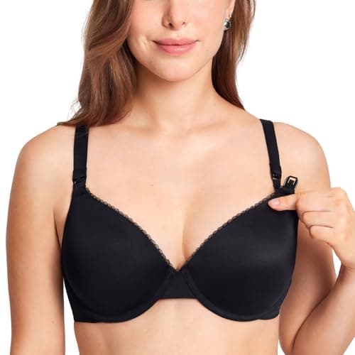 Image of Gratlin Women's Full Cup Lightly Lined Plunge Underwire Maternity Nursing Bra Black 34H