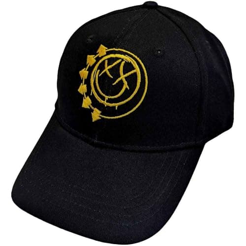 Image of Blink-182 Baseball Cap Yellow Six Arrow Smile Band Logo Official Black One Size