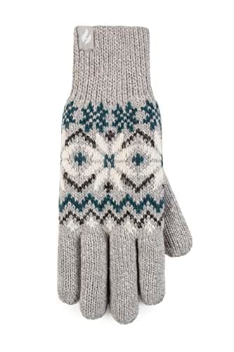 Image of HEAT HOLDERS SOCKSHOP Ladies Avens Patterned Gloves Pack of 1 Light Grey M/L