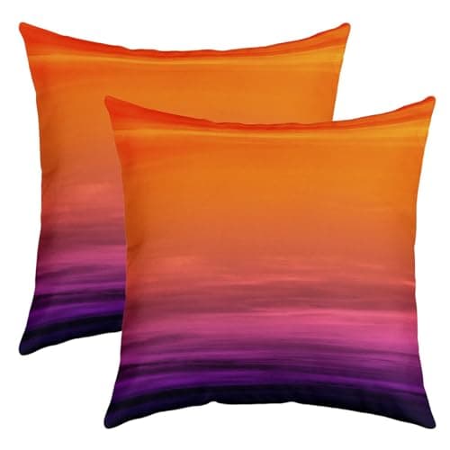 Image of jejeloiu Geometric Abstract Ombre Square Cushion Covers Set of 2 20 x 20-Inch Ombre Orange Purple Reversible Throw Pillow Covers for Kids Abstract Ombre Pillow Covers Home Decor Teens Decor Modern
