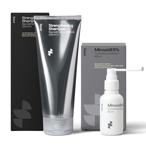 Image of Sons Minoxidil 5% Solution & Hair Growth Shampoo for Men. Hair Regrowth Treatment & DHT Blocker Citrus Head Wash with Caffeine. Hair Thickening & Anti-Dandruff Formula. 1 Month Supply. Made in Europe.