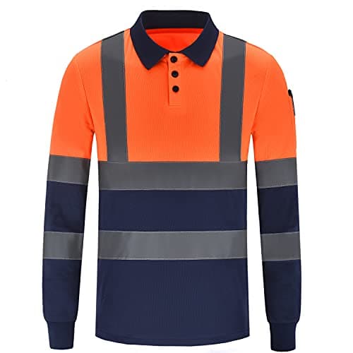 Image of AYKRM Small Orange Navy Long sleeves Hi Vis Viz Visibility Safety Work Polo Shirt hi vis Polo Shirt (XS-8XL)