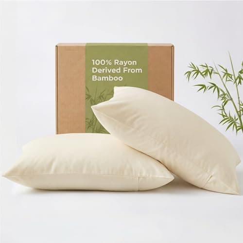 Image of Bedsure Pillow Cases for Hair - 100% Rayon Derived from Bamboo, Cooling Pillowcases 2 Pack with Envelope Closure, Perfect for Hot Sleeper, Gifts for Women, Standard Size 50x75 cm, Beige