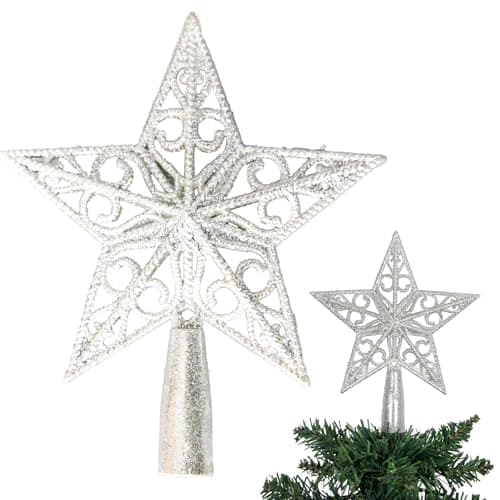 Image of 14.5cm Silver Glitter Star Christmas Tree Topper Shatterproof for Christmas Tree Decorations Xmas Treetop Tree Crown Holiday Ornament