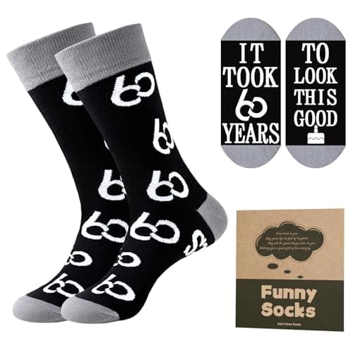 Image of Effeet 60th Birthday Gifts Mens Socks Calf-length Cotton Size 9-11, Novelty Funny Birthday Socks Gift for Dad/Grandad/Husband