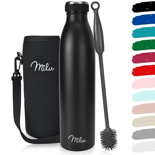 Image of Milu Stainless Steel Drinking Bottle 1000 ml - Insulated Thermo Flask for Water - Leak Proof, Insulated and Double Walled, Carbonated (Black, 1L)