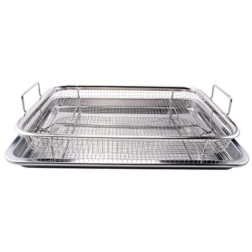 Image of Nagoyuki Air Fryer Basket for Oven Stainless Steel Crisper Tray and Pan Deluxe Air Fry in Your Oven 2-Piece Set, Baking Pan Perfect for the Grill