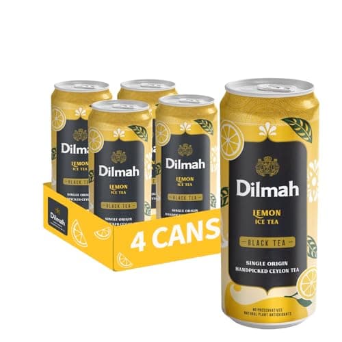 Image of Dilmah Lemon tea | Iced Tea 330ml Can | Pack of 4 | No preservatives | Freshly Hand Picked Leaves | | Natural Antioxidants | Pure Ceylon Black Tea | Ready to Drink Ice Tea