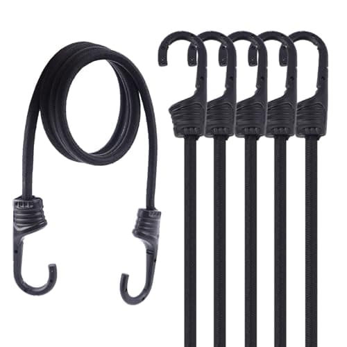 Image of VirtuGro 6 Pack 120cm Bungee Cords with Hooks 8mm, Heavy Duty Bungee Straps Hooks Weatherproof & UV Resistant, 48inch Elastic Bungee Cords for Luggage Camping Tarps Tents Kayak Transport