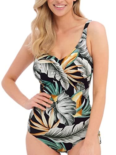 Image of Fantasie Bamboo Grove V-Neck Adjustable Leg Swimsuit Jet Black 34FF