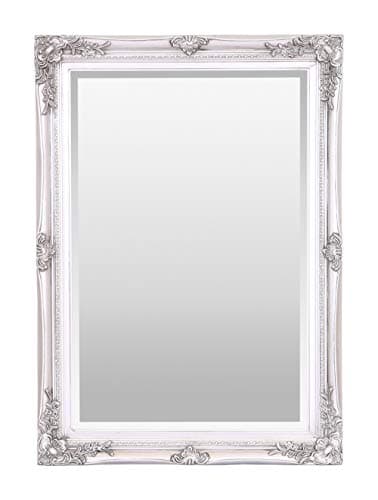 Image of Select Mirrors Rennes Vintage Wall Mirror - Shabby Chic Baroque, Antique, French Design - Solid Wood Frame (50cm x 70cm, Antique Silver)