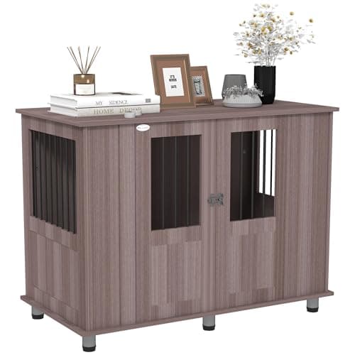 Image of PawHut Dog Crate Furniture End Table, Pet Kennel for Extra Large Dogs with Magnetic Door, Purple, 114 x 60 x 82 cm