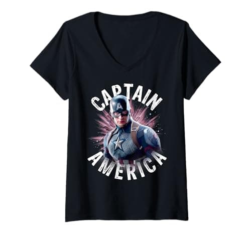Image of Womens Marvel Avengers Endgame Captain America Space Poster V-Neck T-Shirt
