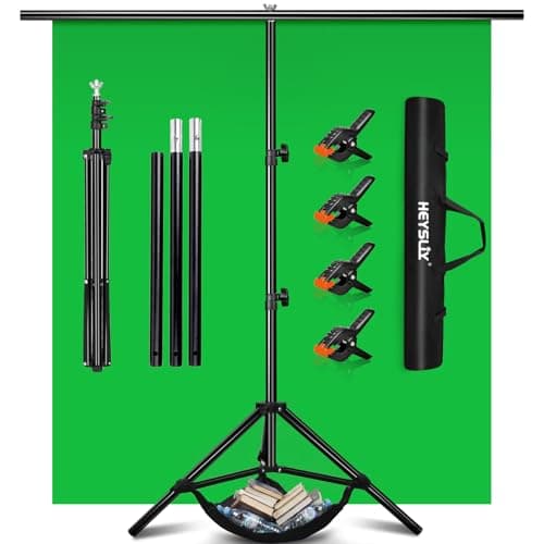 Image of Heysliy Green Screen Background with Stand 2x2M/6.5x6.5Ft,1.5 x2M GreenScreen Photography Backdrop Kit for Gaming,Photo Studio,Stream,Chroma Key