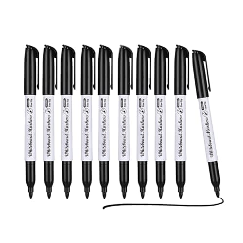 Image of Yedtreg Black Whiteboard Pens, 10 Pack Fine Tip Dry Erase Whiteboard Markers, Dry Wipe Pens for Whiteboard (Black)