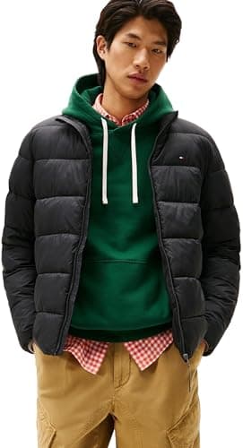 Image of Tommy Hilfiger Men’s New Mid Weight Puffer Jacket with Stand Collar, Black (Black), L