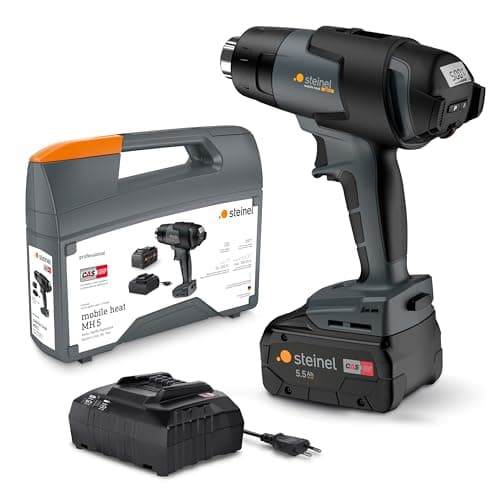 Image of Steinel MobileHeat MH5 Battery Heat Gun with Metabo 5.5 Ah CAS 18 V Battery, Wireless Professional Hot Air Gun in Case, 4 Seconds Heating Time, 50-500 °C, 300 L/min