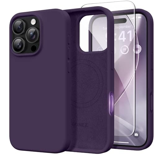 Image of GONEZ Magnetic for iPhone 16 Pro Case, [Compatible with MagSafe] Anti-Scratch Microfiber Lining & Screen Protector, Silicone Camera Control, Shockproof Slim Phone Cover 6.3 inch, Deep Purple