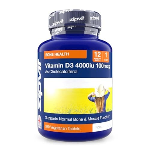 Image of Zipvit Vitamin D3 4000 IU, 360 Maximum Strength Vitamin D Tablets, 12 Months Supply, Vegetarian, 1 a Day, VIT D3 As Cholecalciferol, Supports Bones Muscles, Immune System