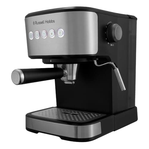 Image of Russell Hobbs Espresso Machine [Compatible with Capsules or Ground Coffee] Classics Stainless Steel (Single & Double Serve, Steam Wand, 15 & 20 Bar Pressure, Cup Warmer, 1.5L Tank) 28700