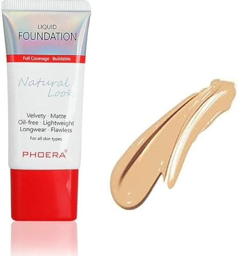 Image of PHOERA Velvety Matte Foundation – Full Coverage Long Wear Liquid Foundation, Oil-Free Smooth Finish Makeup, Lightweight Buildable for All Skin Types (NATURAL BEIGE)
