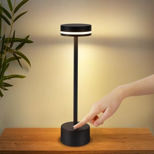 Image of meoaow Table Lamp Wireless LED Table Lamp Battery Bedside Lamp Dimmable 3000K-6500K with USB-C Touch Lamp Black Table Lamps for Bedroom Dining Room Office