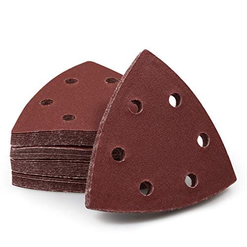 Image of SPEEDWOX 50 Pcs Triangle Sanding Pads Hook and Loop 240 Grit Oscillating Sanding Pad 90mm 6 Holes Fit 3-1/2 Inches Oscillating Multi Tool Detail Sander Sandpaper Triangle Sanding Discs Sanding Tool