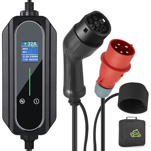 Image of Portable Type 2 Charging Cable 5 PIN CEE 32A 22KW Model 2 Adjustable Current 10A/16A/20A/24A/32A, Timing Delay Funtion 1-12Hours IP65 Max Waterproof level, EV Home Ev Charger Type 2