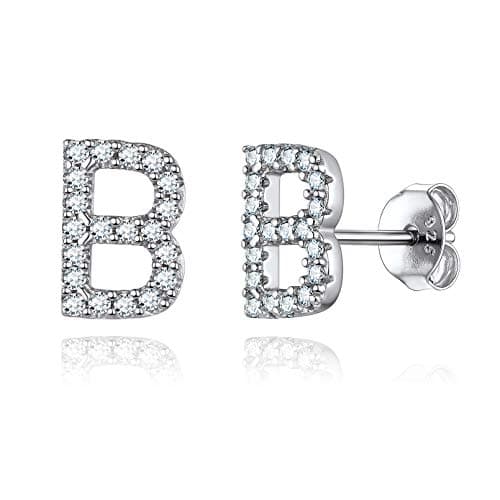 Image of ChicSilver CZ Simulated Diamond Letter B Stud Earrings for Women 925 Sterling Silver Monogram Name Jewelry Tiny Alphabet Studs