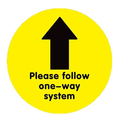 Image of Vinyl One Way System Arrow Floor Sticker Safety Sign, Removable, Anti-Slip, Self-Adhesive - Please Follow One-Way System Social Distancing Sign (220mm x 220mm) (Yellow)