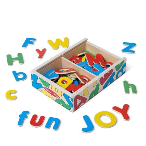 Image of Melissa & Doug 52 Wooden Alphabet Magnets in a Box - Uppercase and Lowercase Letters ABC Learning Toys, Chunky Magnetic Letters For Toddlers And Kids Ages 3+ - FSC Certified