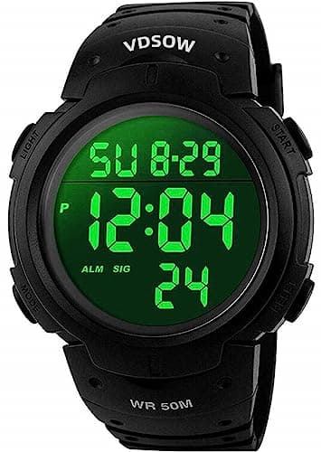 Image of VDSOW Mens Sports Digital Watches - Outdoor Waterproof Sport Watch with Alarm/Timer, Big Face Military Wrist Watches with LED Backlight for Running Men - Black