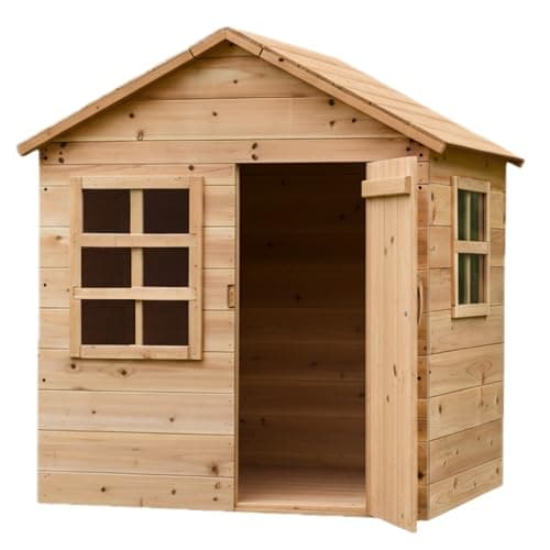 Image of Big Game Hunters Evermeadow Wooden Playhouse with Floor, Real Door & Windows – Large Indoor/Outdoor Playset for Kids & Toddlers – Easy Build