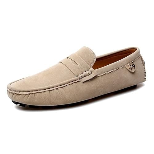 Image of Muyin Men Suede Penny Loafers Moccasins – Driving Shoes Lightweight Breathable Slip-On Casual Loafers for Summer Travel or Weekend Wear(Khaki,11 UK)