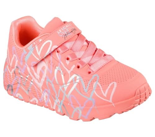 Image of Skechers Girl's Uno Lite Love Levitate Sneakers, Coral Synthetic/Multi Trim, 10.5 UK Child