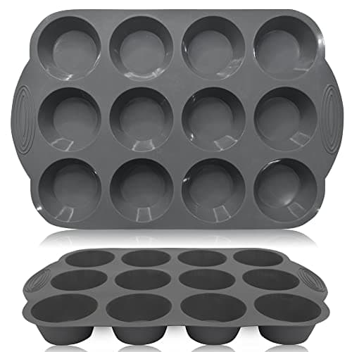 Image of EATO Set of 2 Muffin Tray 12 Cup Silicone Yorkshire Pudding Tray, Muffin tin, Non-Stick Muffin Cupcake Tin for Muffins Cupcakes or Yorkshire Puddings, Bakeware 33 x 22 x 3 cm (Grey)