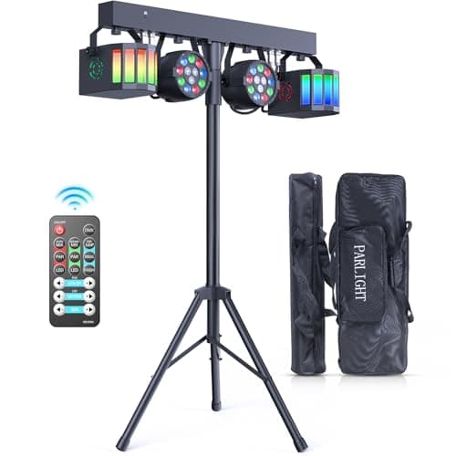 Image of 60W DJ Light Set with Stand, Bag and Remote Control, RGBW Derby LED Par Party Lights DMX- 3/6/15CH Strobe Stage Lighting for Churches Concerts Weddings Birthday KTV Halloween