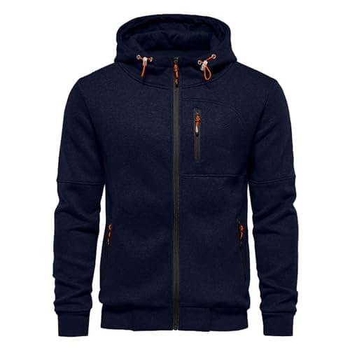 Image of VANVENE Mens Hoodie Sweatshirt Jackets Lightweight Long Sleeve Zipped Hoodie Jumper Tops Sweater Navy M